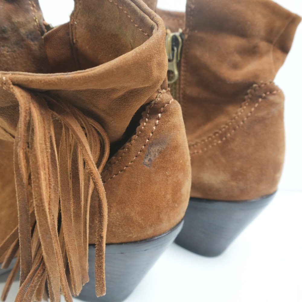 Brown Suede Fringe Ankle Boots - Picture 3 of 12